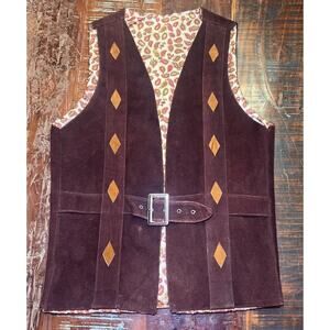 Vintage Genuine Leather Women’s Vest 34 A. Mercado Paisley Hippie Boho Buckle